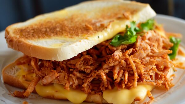 Barbecue pork grilled cheese sandwich